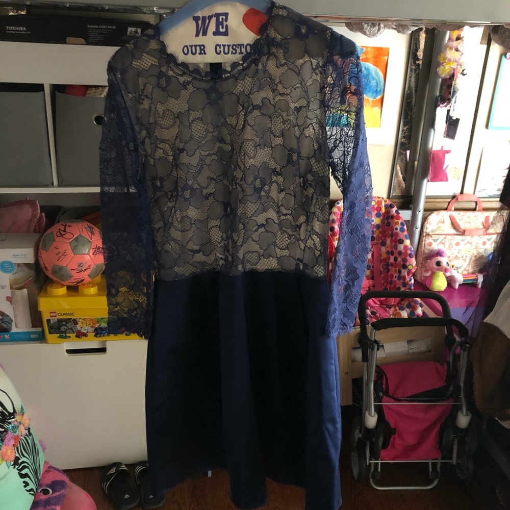 Erin Fetherston blue lace and satin dress